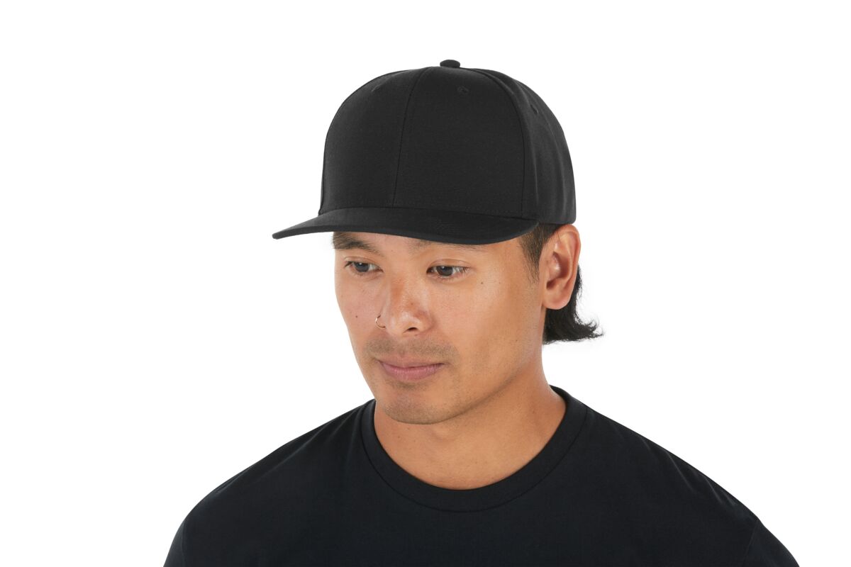 recycled-poly-classic-6-panel-hat-k4 WebPDP-HAT001002_Recycled_Poly_Classic_6Panel_Hat_Black_Studio_Harper_Studios_0723_Side_2__HAT001002OS.jpg