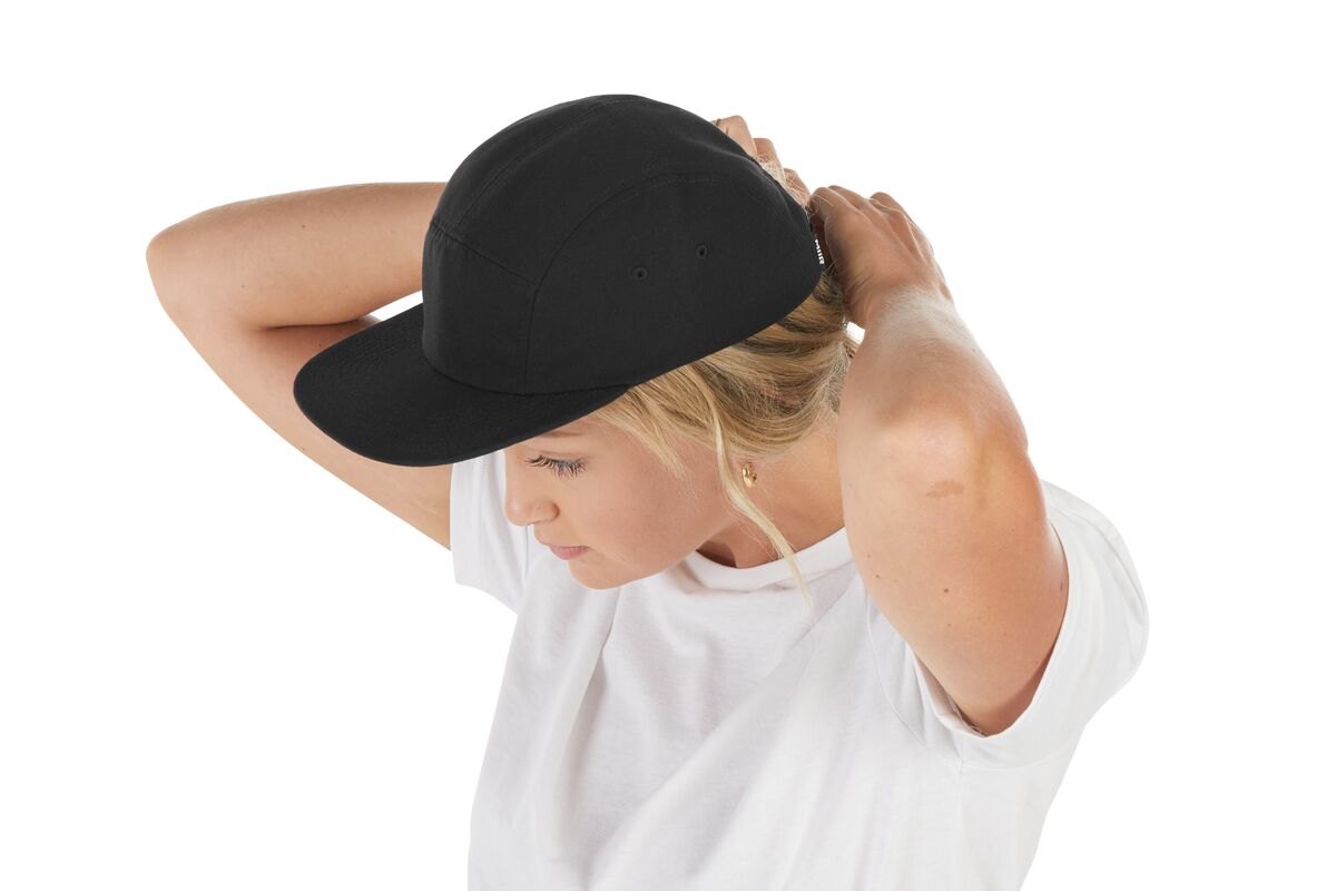 recycled-poly-flat-brim-5-panel-hat-l4 WebPDP-HAT003002_Recycled_Poly_Flat_Brim_5Panel_Hat_Black_Studio_Harper_Studios_0723_Side_4__HAT003002OS.jpg