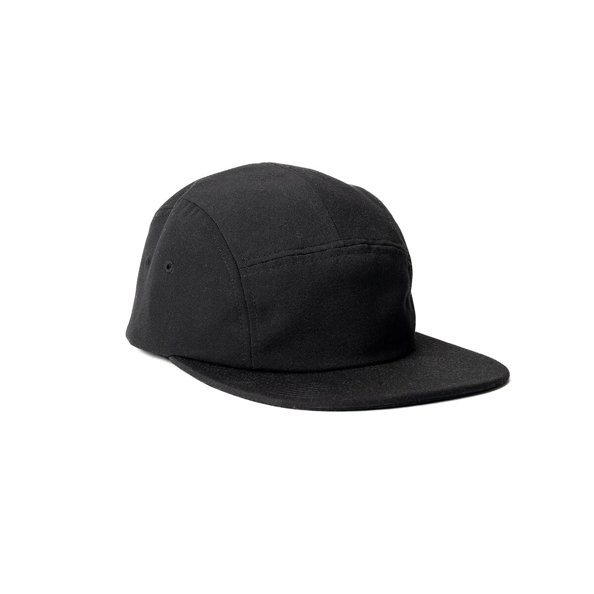recycled-poly-flat-brim-5-panel-hat-l4 Web_PDP-FlatBrim5PanelHat_Studio_Front_Black.jpg